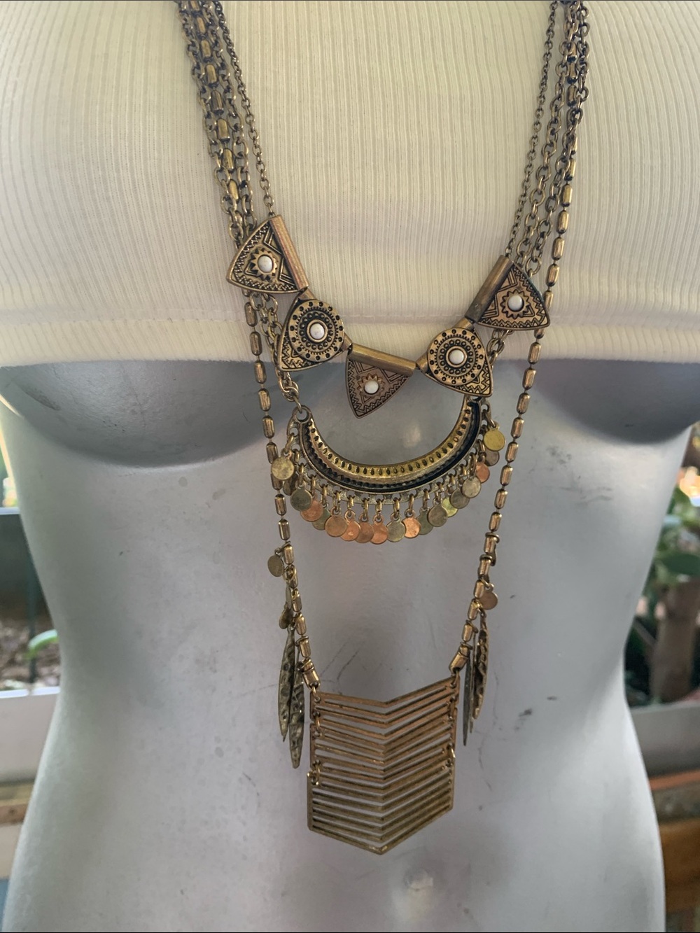 Boho Layered Pendant Necklace in Antique Gold - Women Jewelry